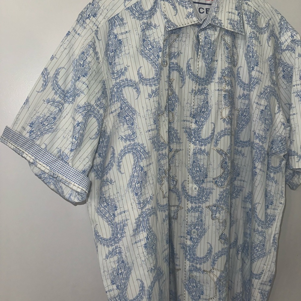 Bugatchi Men Classic Fit Short Sleeve Shirt - Large - Paisley Pattern - Picture 4 of 11